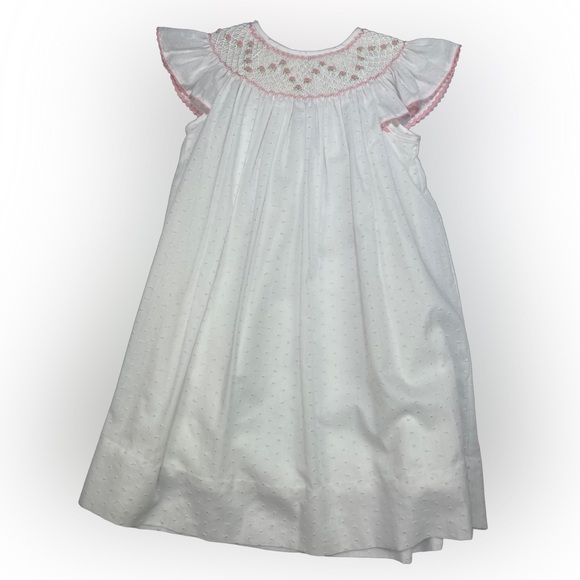 Anavini Other - NWT Anavini White & Pink Swiss Dir Smocked Angel Sleeve Bishop Dress 3t